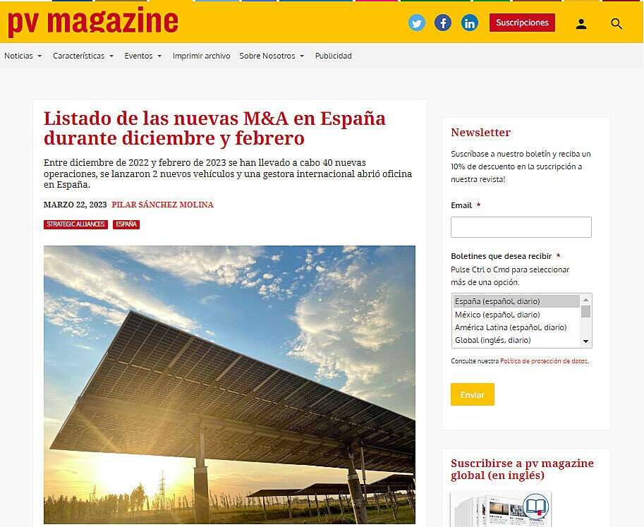 Listado de las nuevas M&A en Espaa durante diciembre y febrero